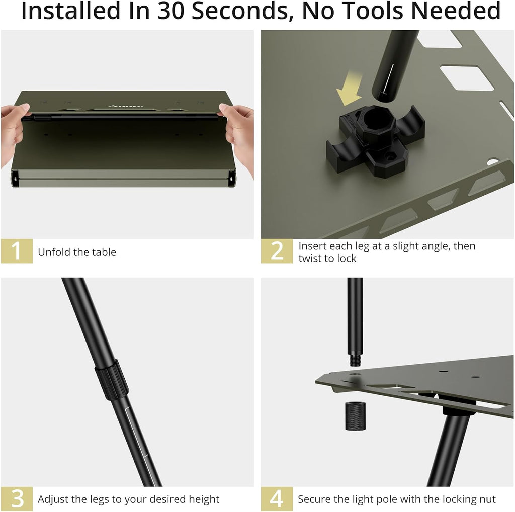 Anbte Tactical Folding Camping Table, 14-23.2 in Adjustable Legs, Aluminum