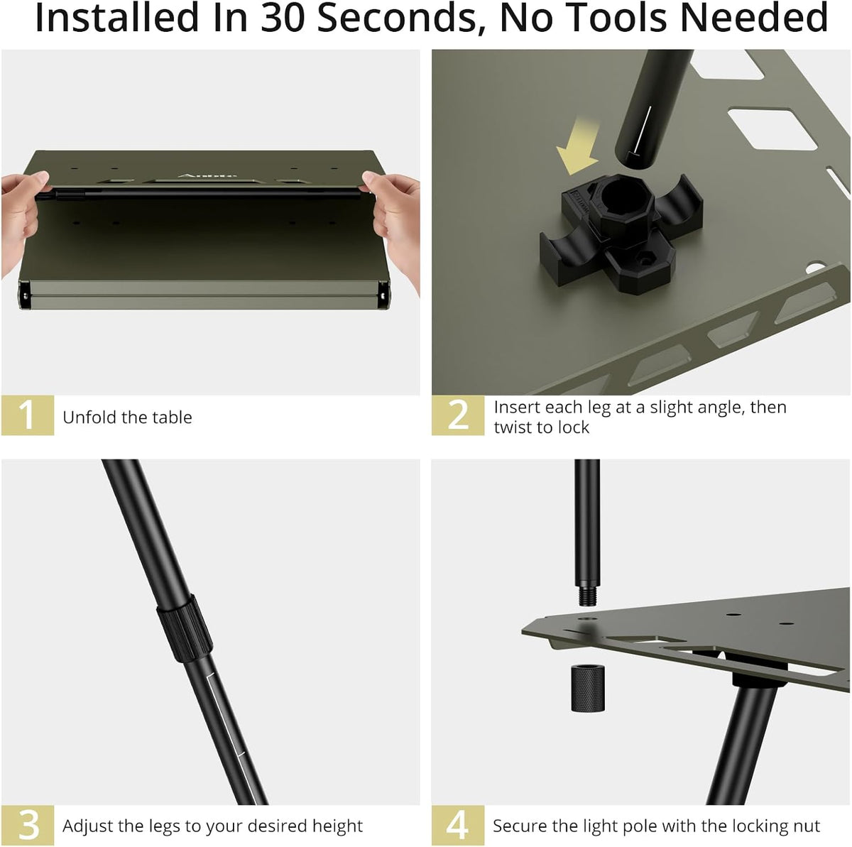 Anbte Tactical Folding Camping Table, 14-23.2 in Adjustable Legs, Aluminum