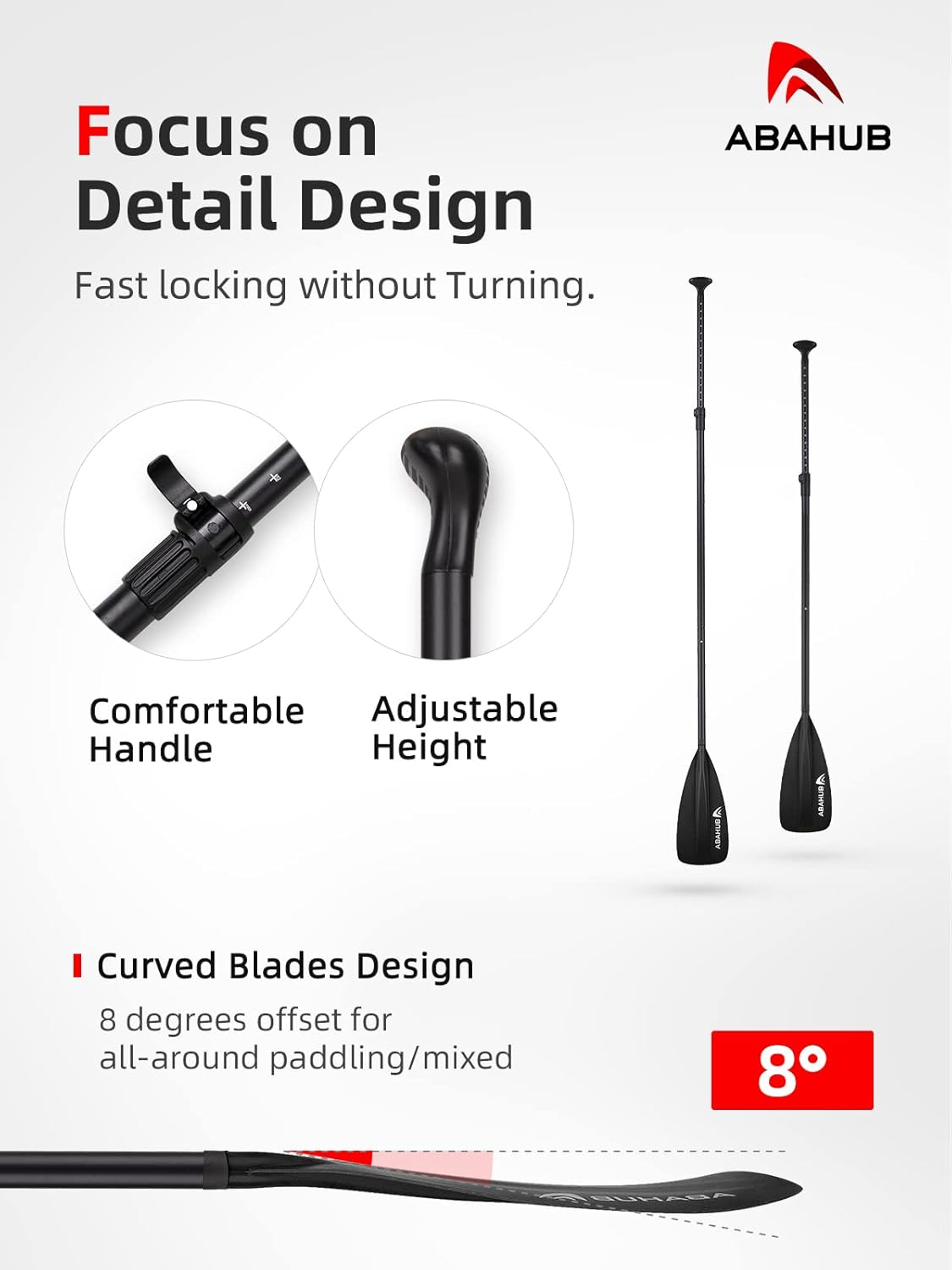 Abahub 3/4-Piece Adjustable SUP Paddle, Lightweight Aluminum Alloy Shaft