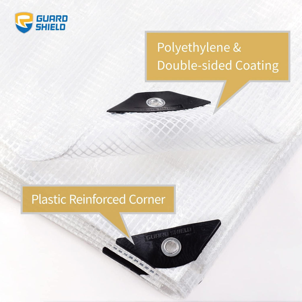 GUARD SHIELD Clear White Tarp Heavy Duty 10x20 Feet Waterproof for Greenhouse Outdoor Garden Poly Cover UV Resistant 3x3 Weave 10mil