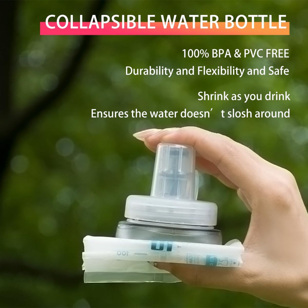 WRELS Soft Flasks Soft Running Water Flask Collapsible Soft Water Bottles Small BPA-Free for Sports Hiking Hydration Pack 500 ml/17oz，300 ml/10oz（500ml,blue）