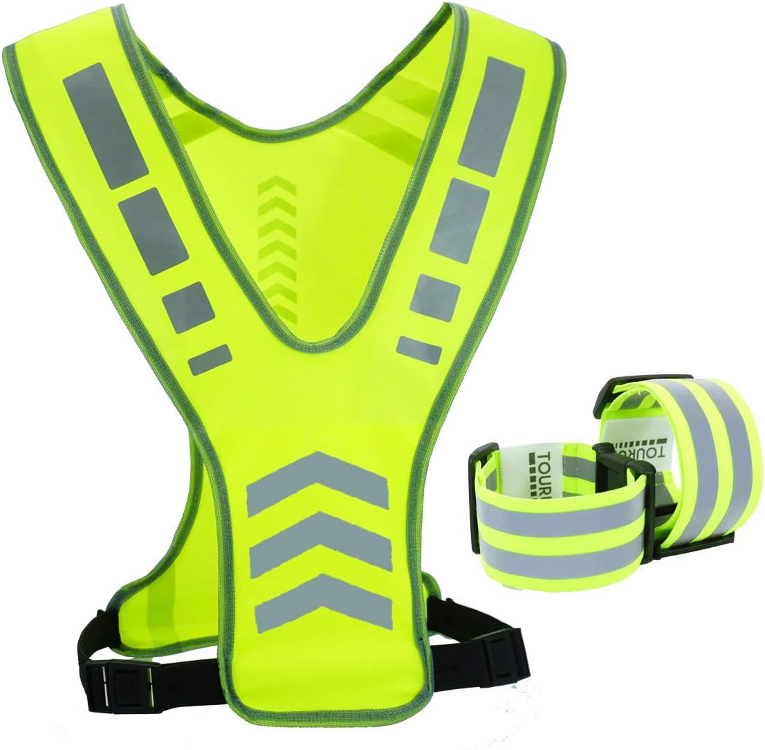 Reflective Running Vest Gear with Pocket for Women Men Kids, Safety Reflective Vest Bands for Night Cycling Walking Bicycle Jogging