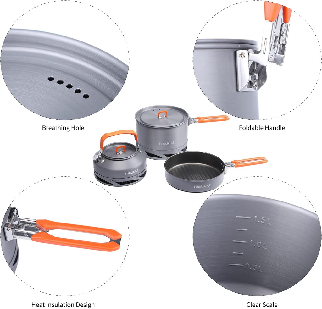 Fire-Maple Feast Outdoor Camping Cookware, Pot and Pan Set Stackable Kit