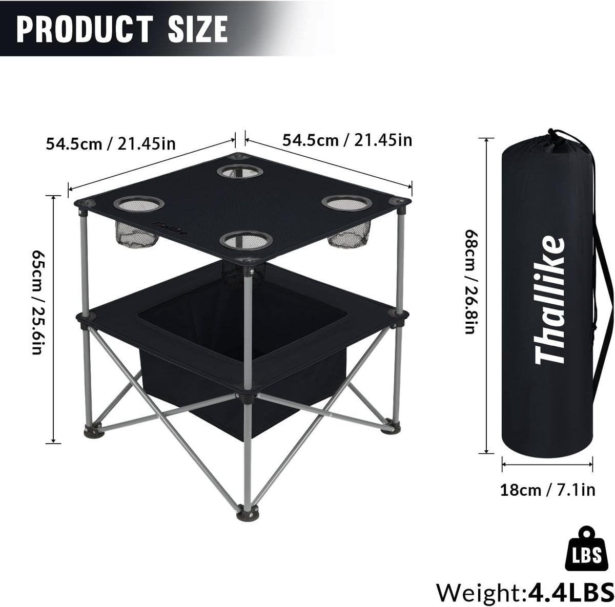 Portable Folding Camping Table Lightweight Outdoor Picnic Table with 4 Cup Holders & Storage Case Collapsible Tailgating Table for Camping Backyard Grill Outdoor Concerts
