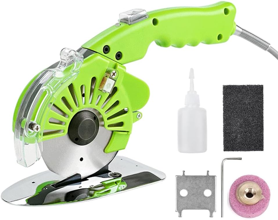 300W Fabric Rotary Cutter Electric Fabric Scissors, Round Blade Cutting Machine for Multilayer Leather Cloth Carpet, 5 Speed Adjustable, LED Light, 32mm / 1.26" Cutting Thickness