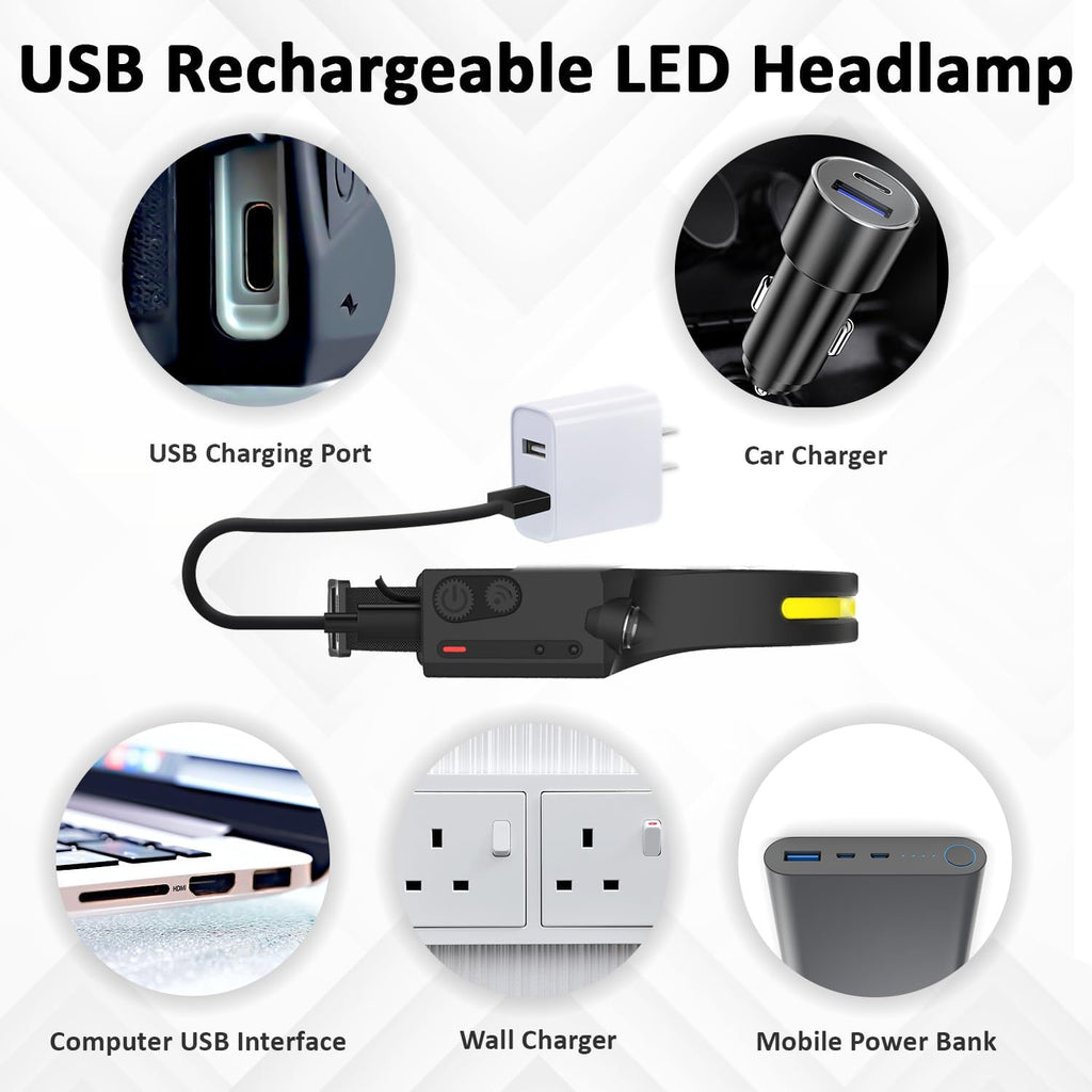 LED Rechargeable Headlamp 350 Lumen Bright Head Lamp Headlight 5 Pack