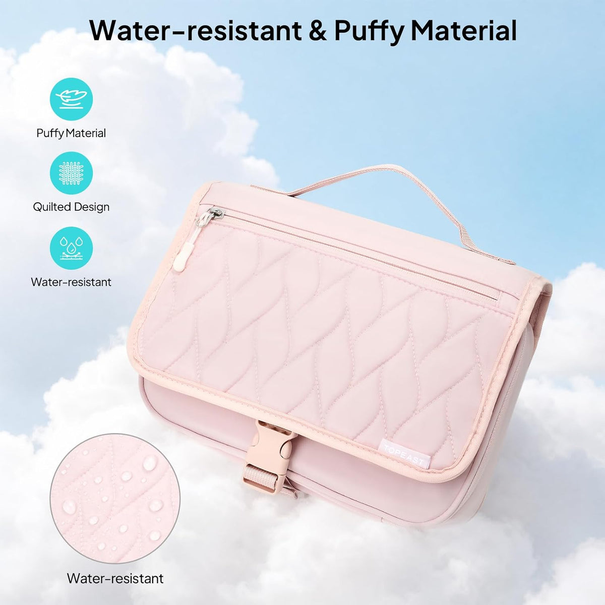 TOPEAST Quilted Travel Toiletry Bag for Women,Detachable Hanging Makeup Bag