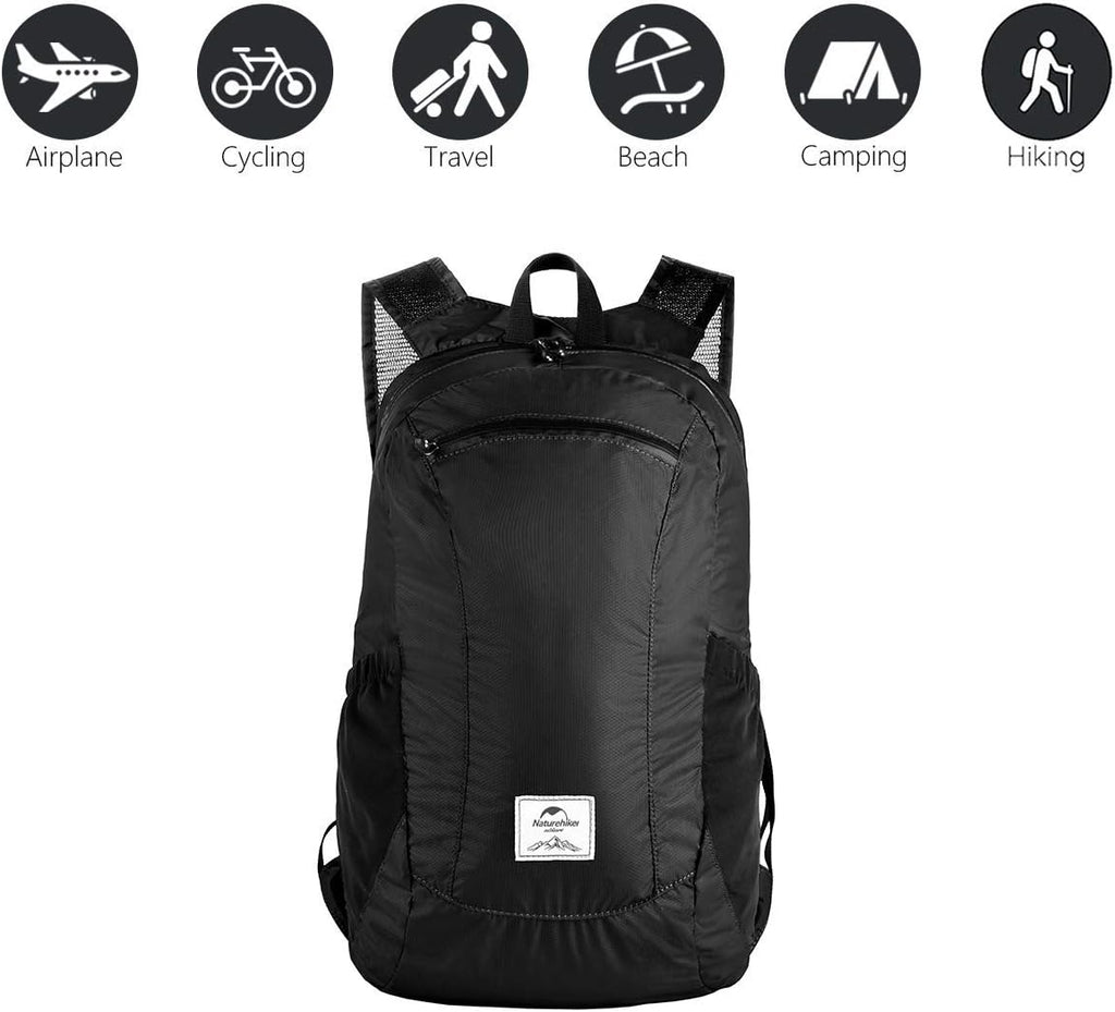 Naturehike 18L Lightweight Hiking Backpack, Waterproof Camping Packable Backpack Ultralight for Travel, Airplane, Small Hiking Daypack for Adults, Black