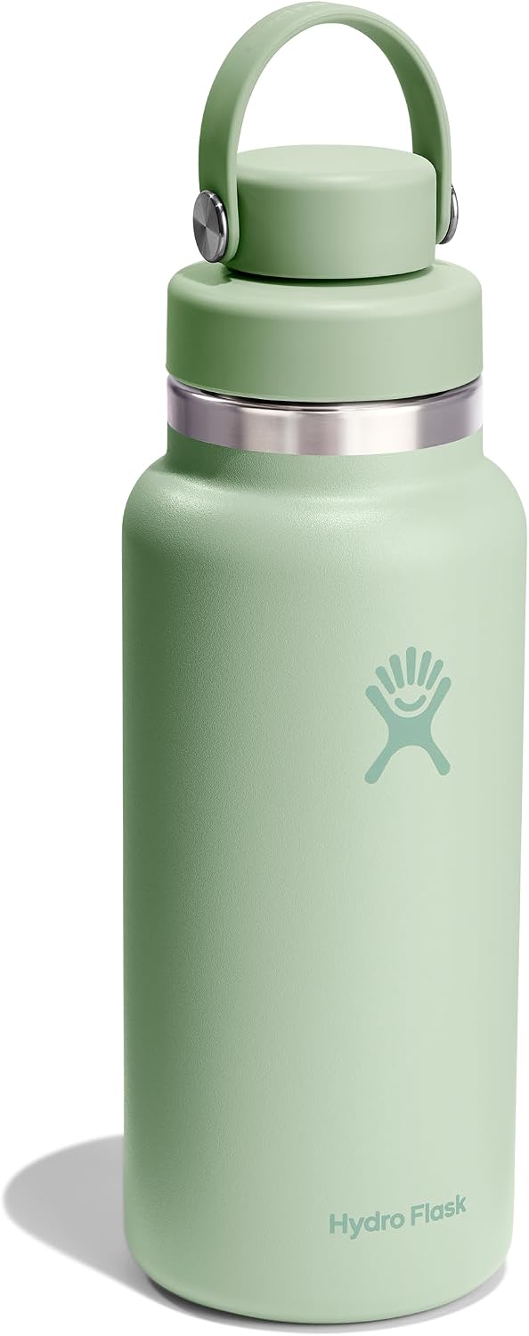 Hydro Flask Water Bottle - Insulated Stainless Steel - Wide Mouth Chug Lid, Non Spill, Leakproof in 32 Oz Aloe Green