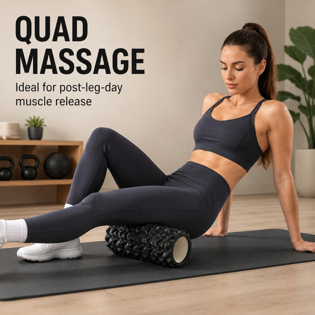 High-Density Foam Roller for Recovery and Relaxation, Muscle Massage and Myofascial Trigger Point Release, Relieves Muscle Pain, Improves Mobility (Black)