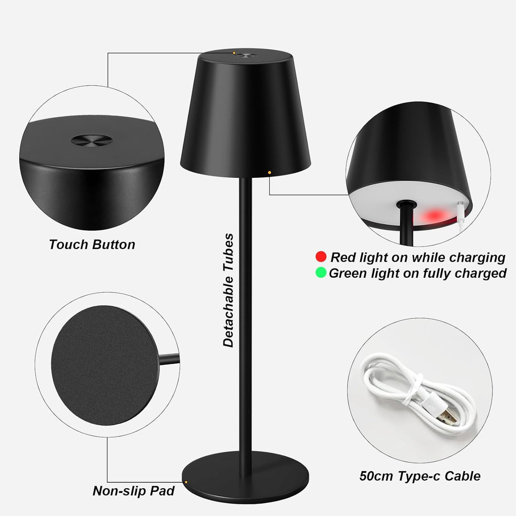 Kakanuo Rechargeable Table Lamp, Cordless Battery Operated Lamps, Black
