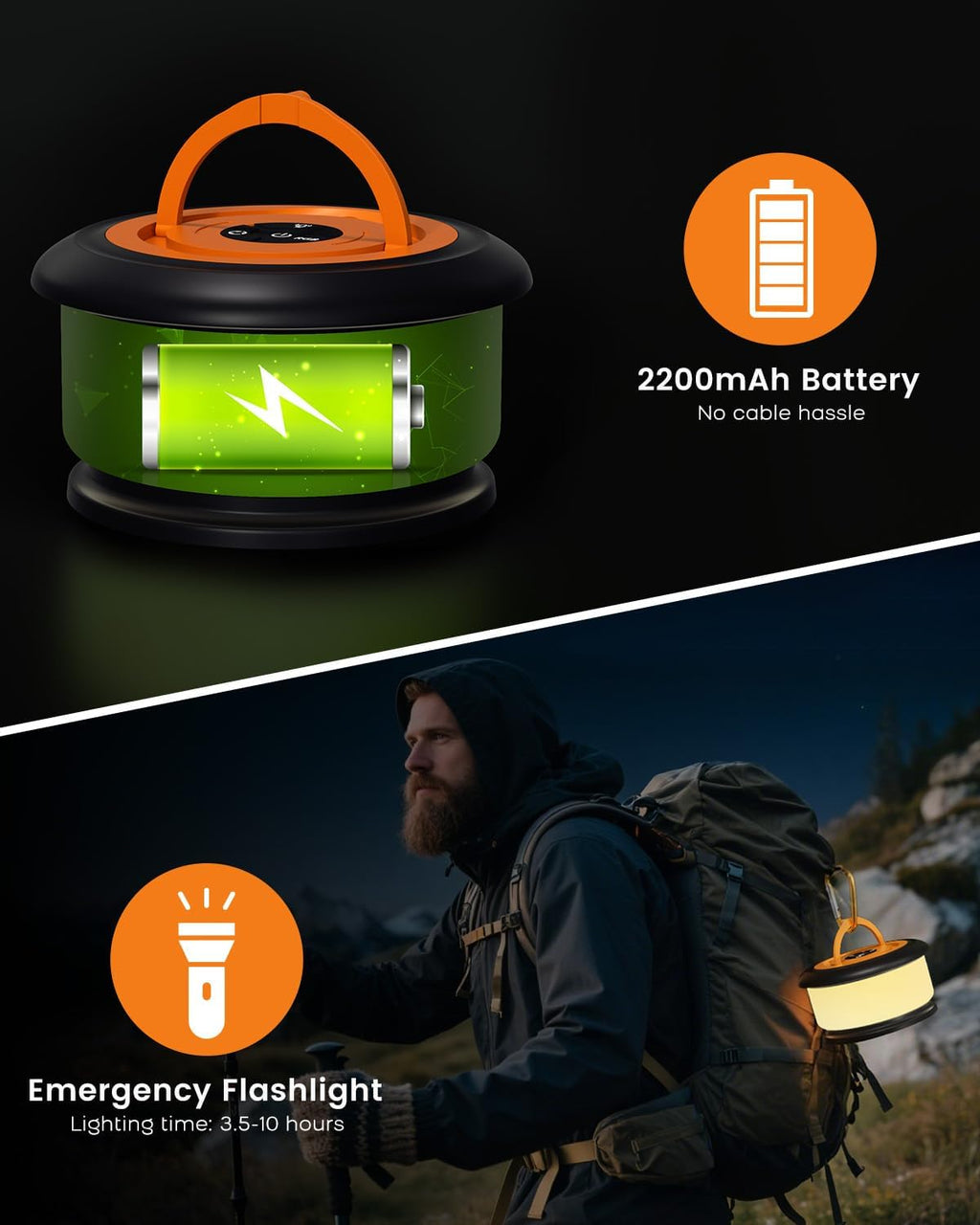 Camping String Lights, Retractable 32.8FT Rechargeable Fairy Light