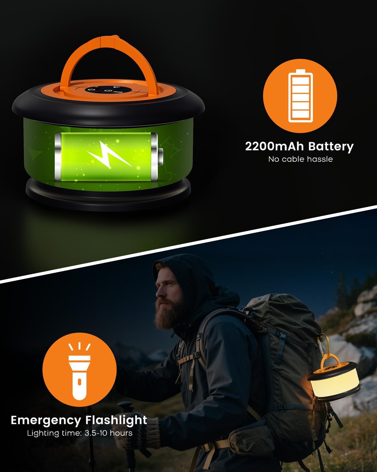 Camping String Lights, Retractable 32.8FT Rechargeable Fairy Light