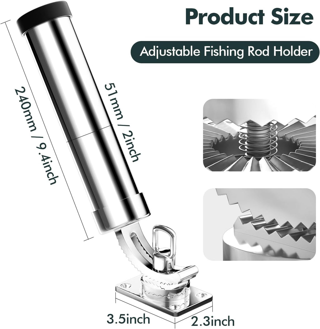 Rod Holders for Fishing Boat，2 Pack 316 Stainless Steel 360 Degree Adjustable Deck Flush Mount Fishing Rod Pole Holder for Marine Boat Yacht