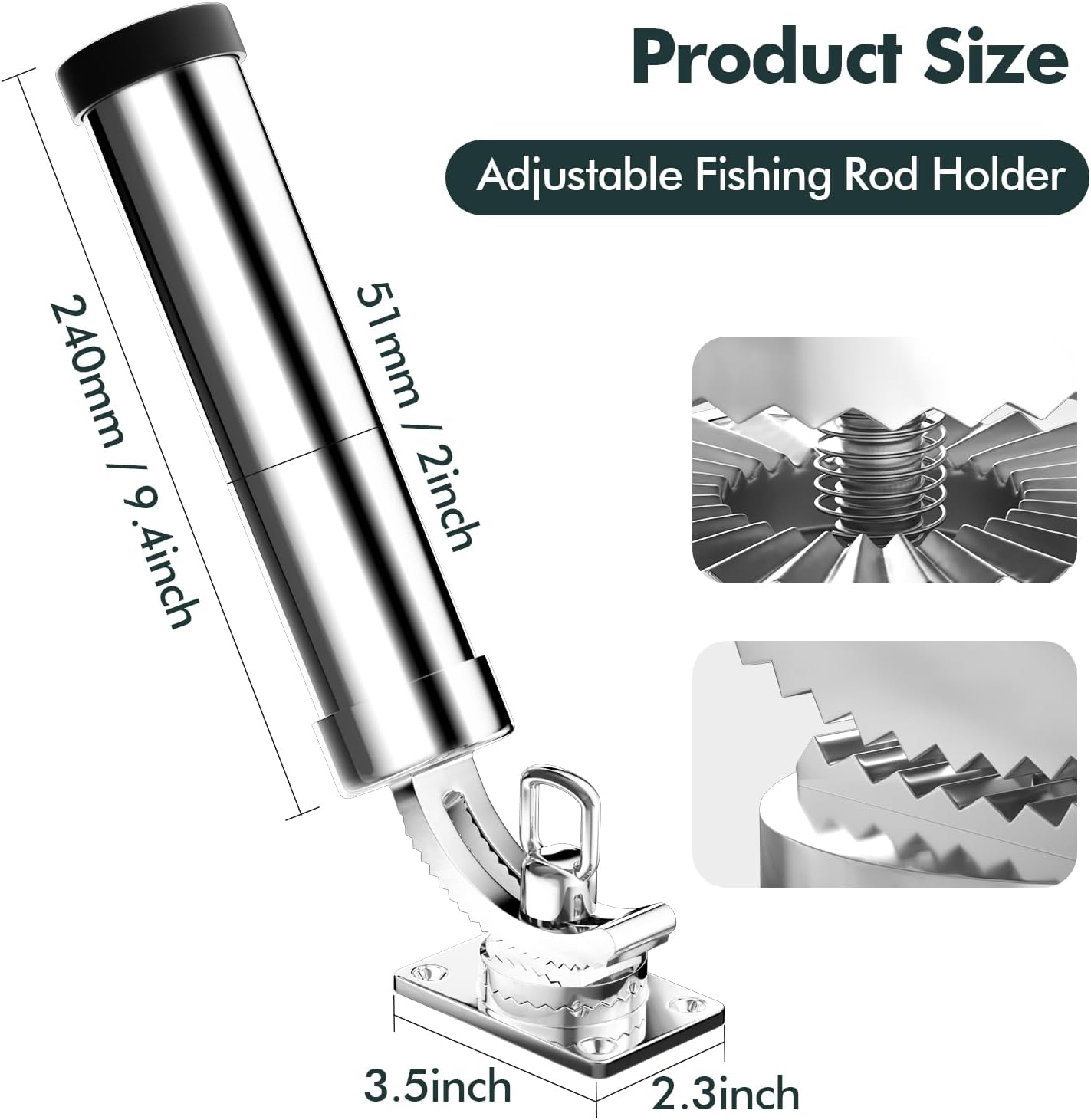 Rod Holders for Fishing Boat，2 Pack 316 Stainless Steel 360 Degree Adjustable Deck Flush Mount Fishing Rod Pole Holder for Marine Boat Yacht