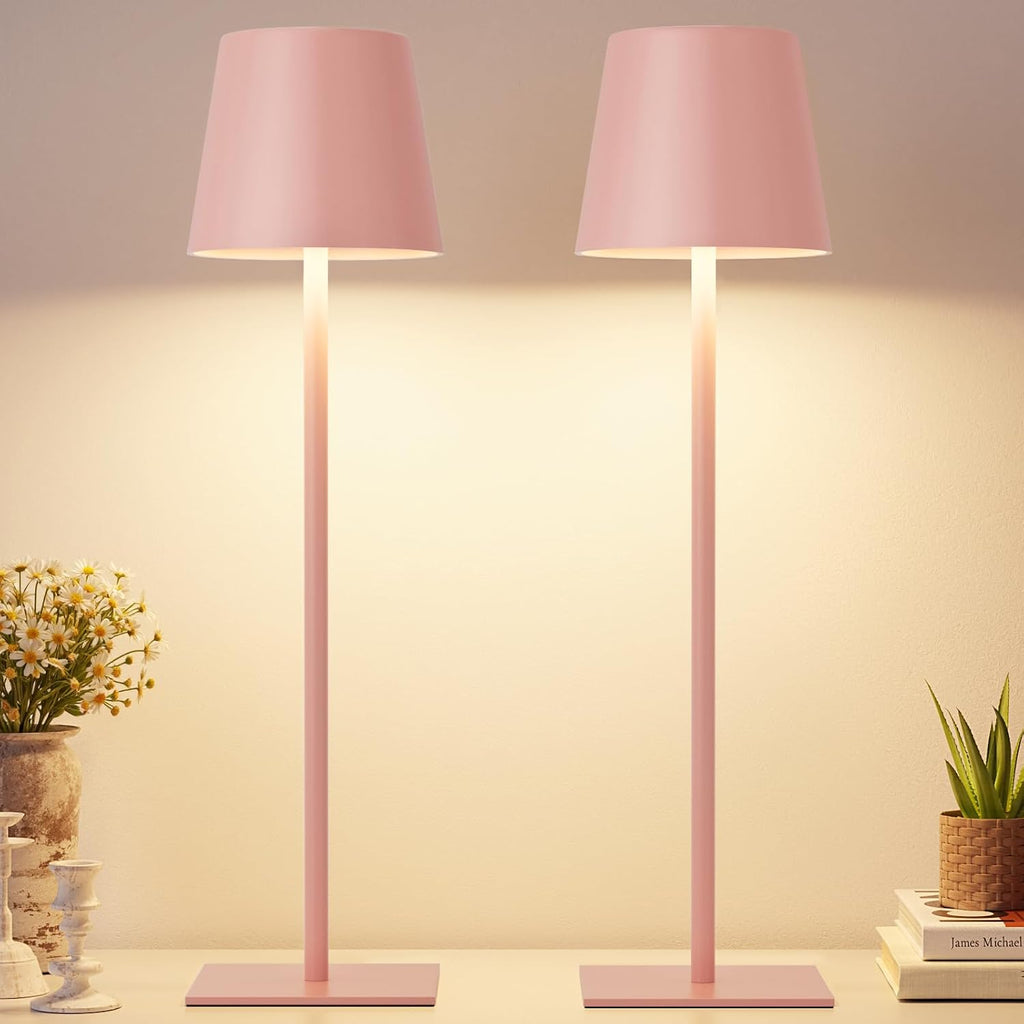 Kakanuo Pink Cordless Rechargeable Table Lamp, 2 Pack Portable Desk Lamp with 5000mAh Battery, Touch Control Stepless Dimming, Wireless Night Light for Dining, Outdoor Camping