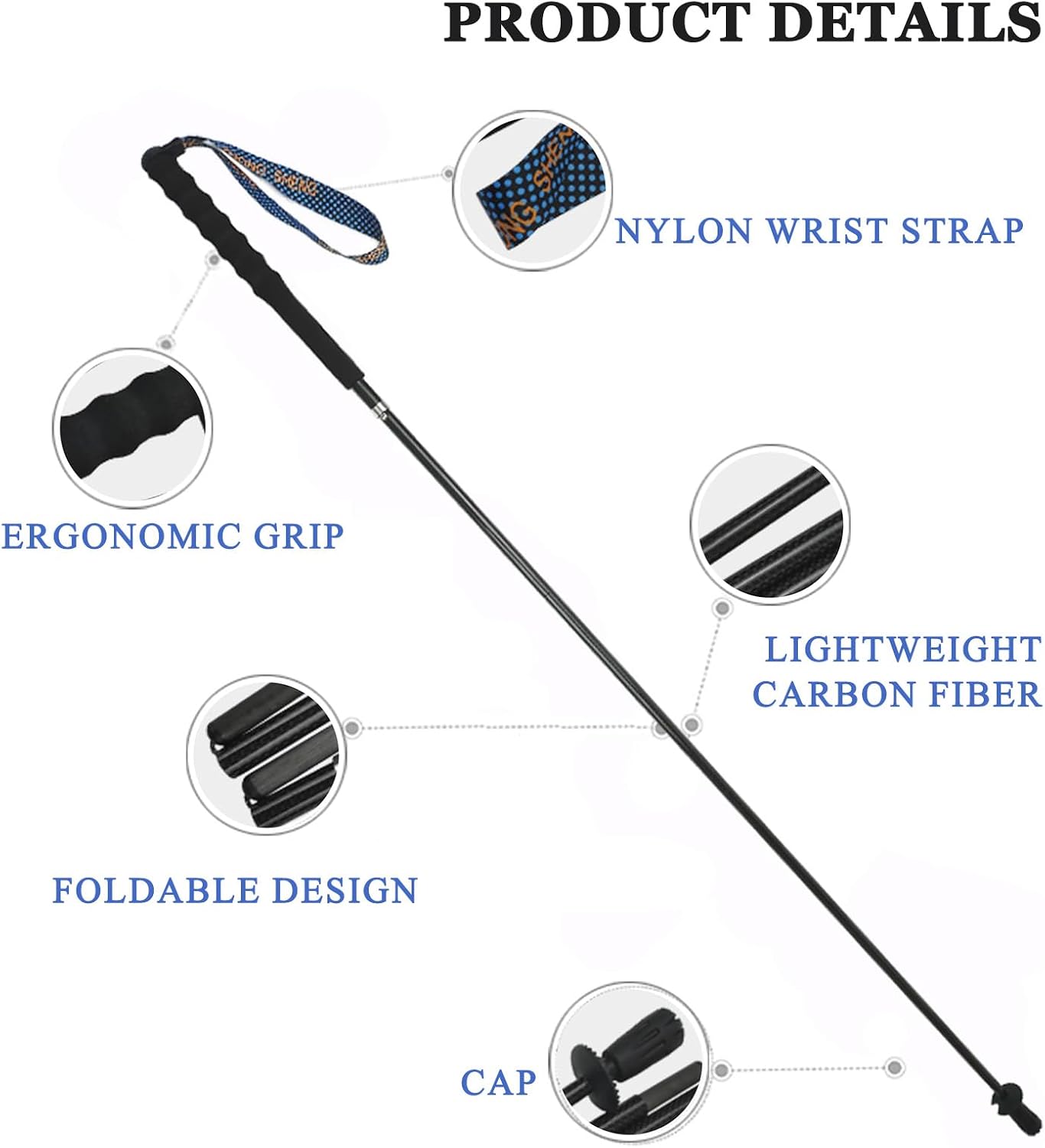 OKHEALING Ultralight Trekking Poles, Foldable, Set of 2, Ultralight Carbon Fiber, Trail Poles with Moisture Wicking Handle, with Storage Bag