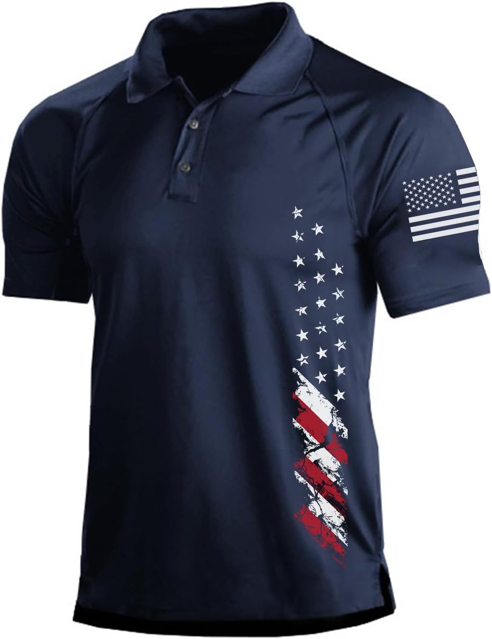 H HYFOL Short Sleeve Polo Shirts for Men Graphic Stretch Casual American Patriotic Raglan Golf Polos for Men
