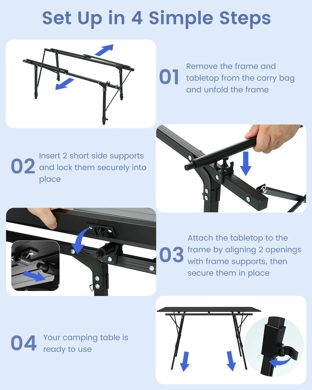 Raynesys Aluminum Folding Camping Table,Adjustable Height & Portable,Black