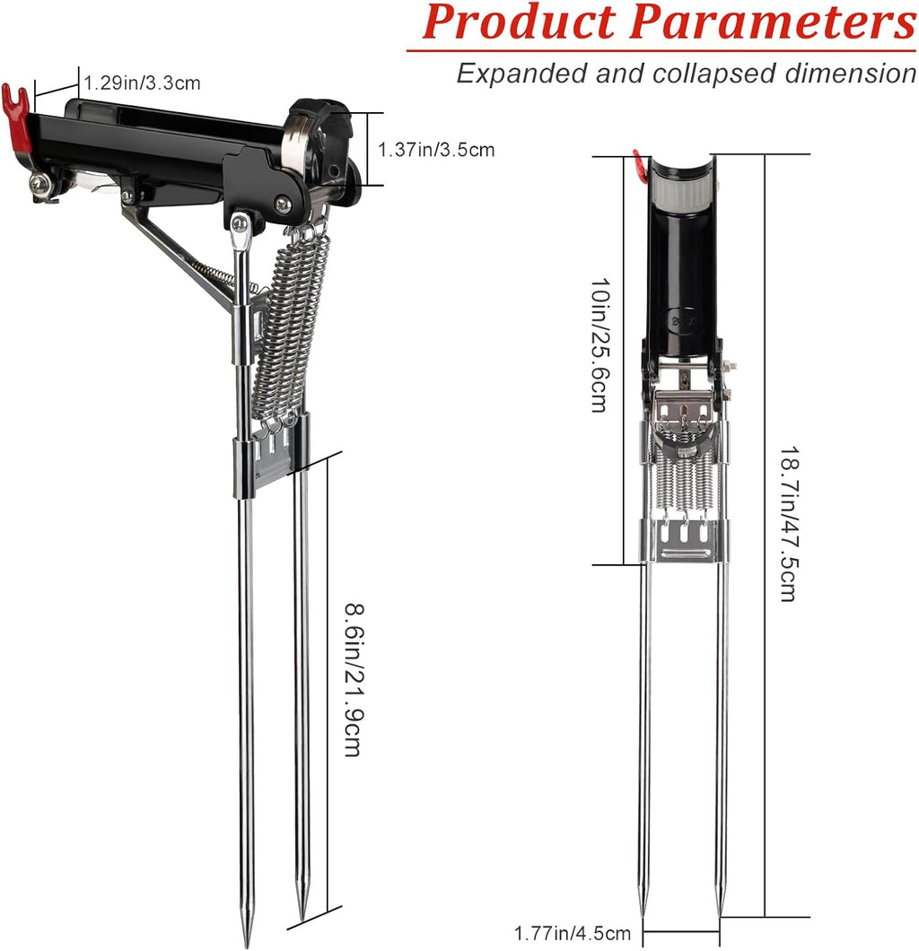 QualyQualy Fishing Rod Holders for Ground, High Sensitivity Spring Automatic Fishing Rod Holder, All Metal Heavy Duty Adjustable Fishing Pole Stand, Bank Fishing Rod Rack Stand-2Pack