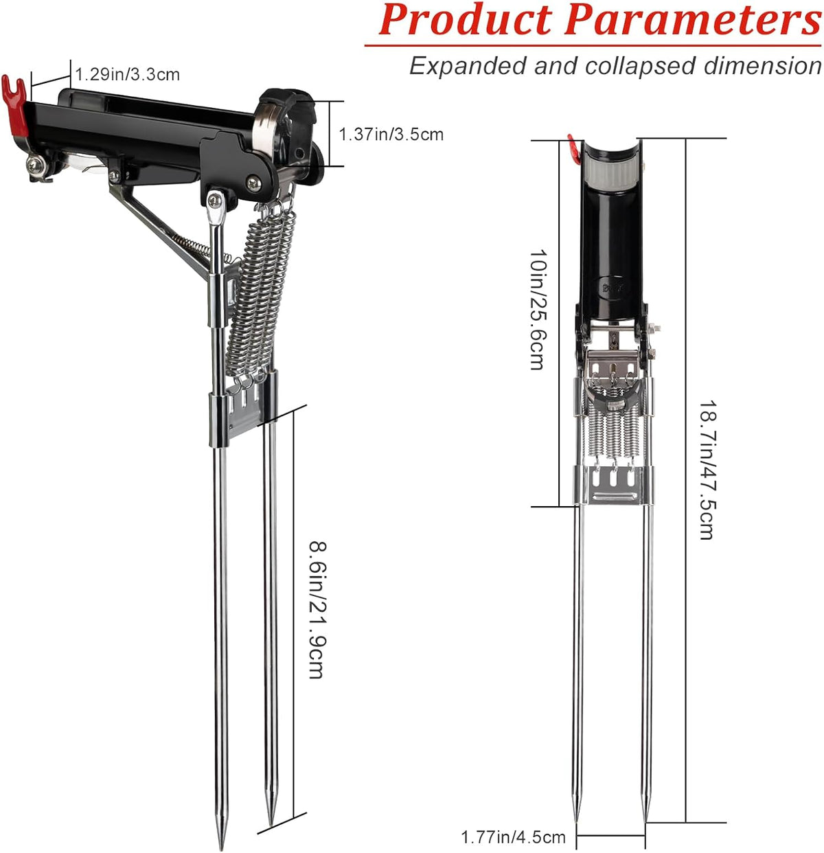 QualyQualy Fishing Rod Holders for Ground, High Sensitivity Spring Automatic Fishing Rod Holder, All Metal Heavy Duty Adjustable Fishing Pole Stand, Bank Fishing Rod Rack Stand-2Pack