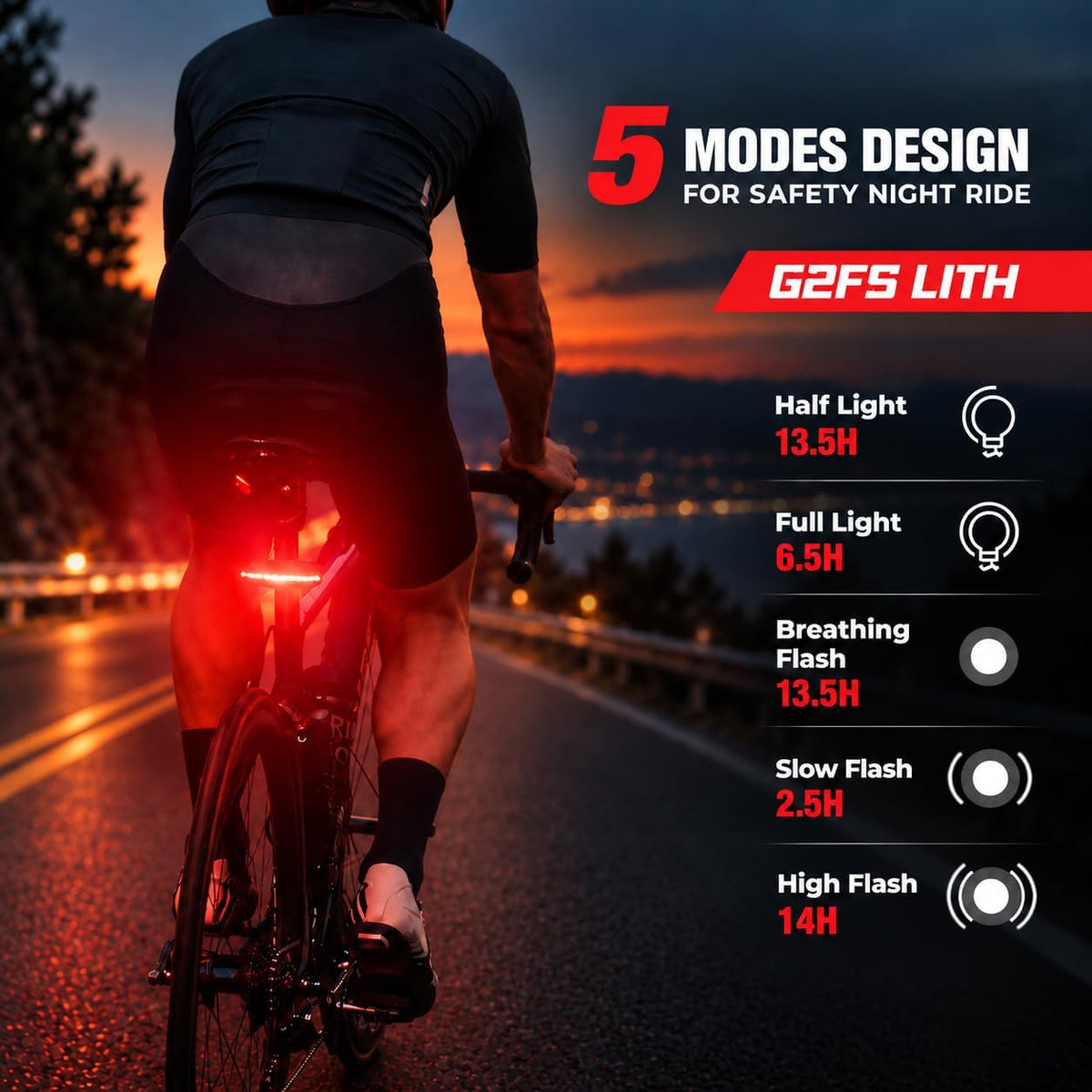 220 LM Rechargeable Bike Tail Light, IPX6 Waterproof Cycling 260° Wide Visible Safety Flashlight,Can emit a Large Light spot 5 Light Mode for Adult Kid Road Mountain Accessories for Night Ride