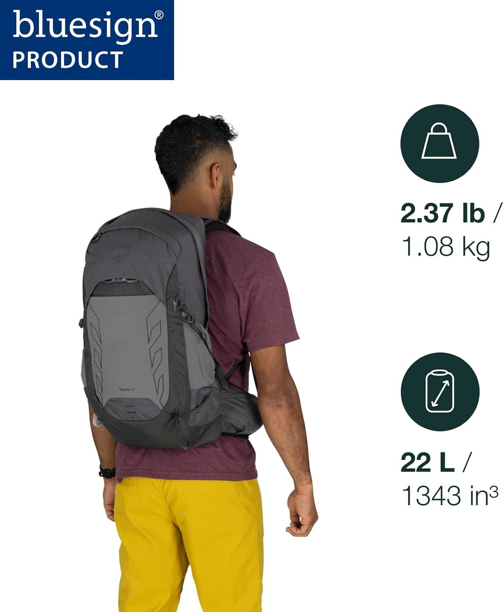 Osprey Talon 22L Men's Lightweight Hiking Backpack, Gray OS