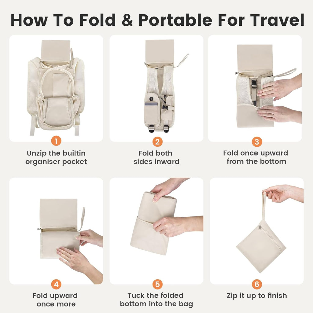 Small Hiking Backpack 10L- Lightweight Packable Foldable Backpack for Travel Camping Outdoor Commute, Compact Rucksack for Women Men(Beige)