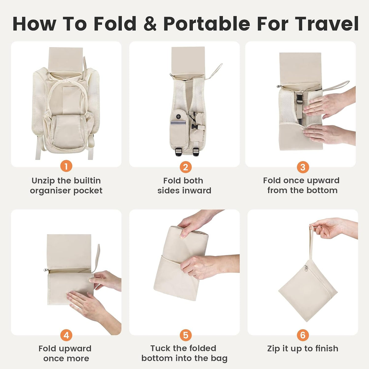 Small Hiking Backpack 10L- Lightweight Packable Foldable Backpack for Travel Camping Outdoor Commute, Compact Rucksack for Women Men(Beige)