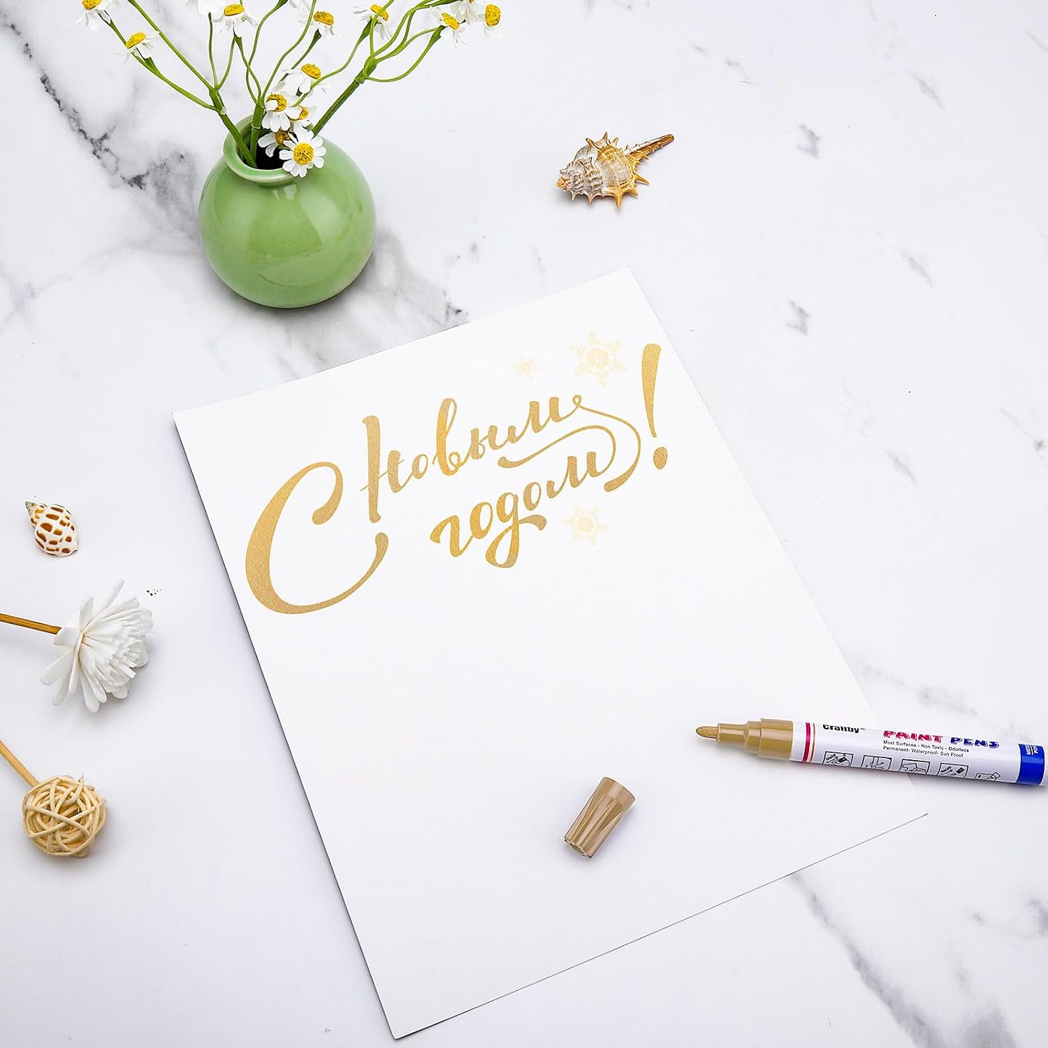 Gold Paint Markers, 8 Pack Oil-Based Waterproof Quick Dry Permanent Paint Pen Set for Rocks Painting, Wood, Fabric, Plastic, Canvas, Glass, Mugs, Metal, Tire, Stone, DIY Craft