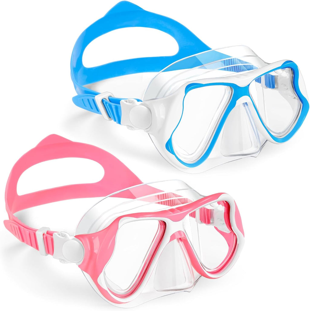 Freela Kids Swim Goggles Mask Tempered Glass Lens 180° View with Nose Cover