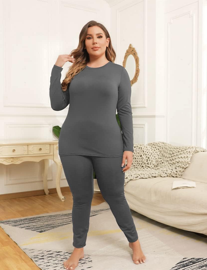 COOTRY Plus Size Thermal Underwear for Women Long Johns Top and Bottom Sets