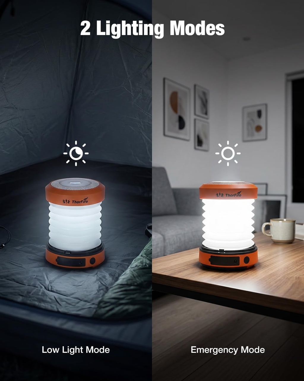THORFIRE Hand Crank Camping Lantern 4 Pack,2-in-1 Collapsible LED Light