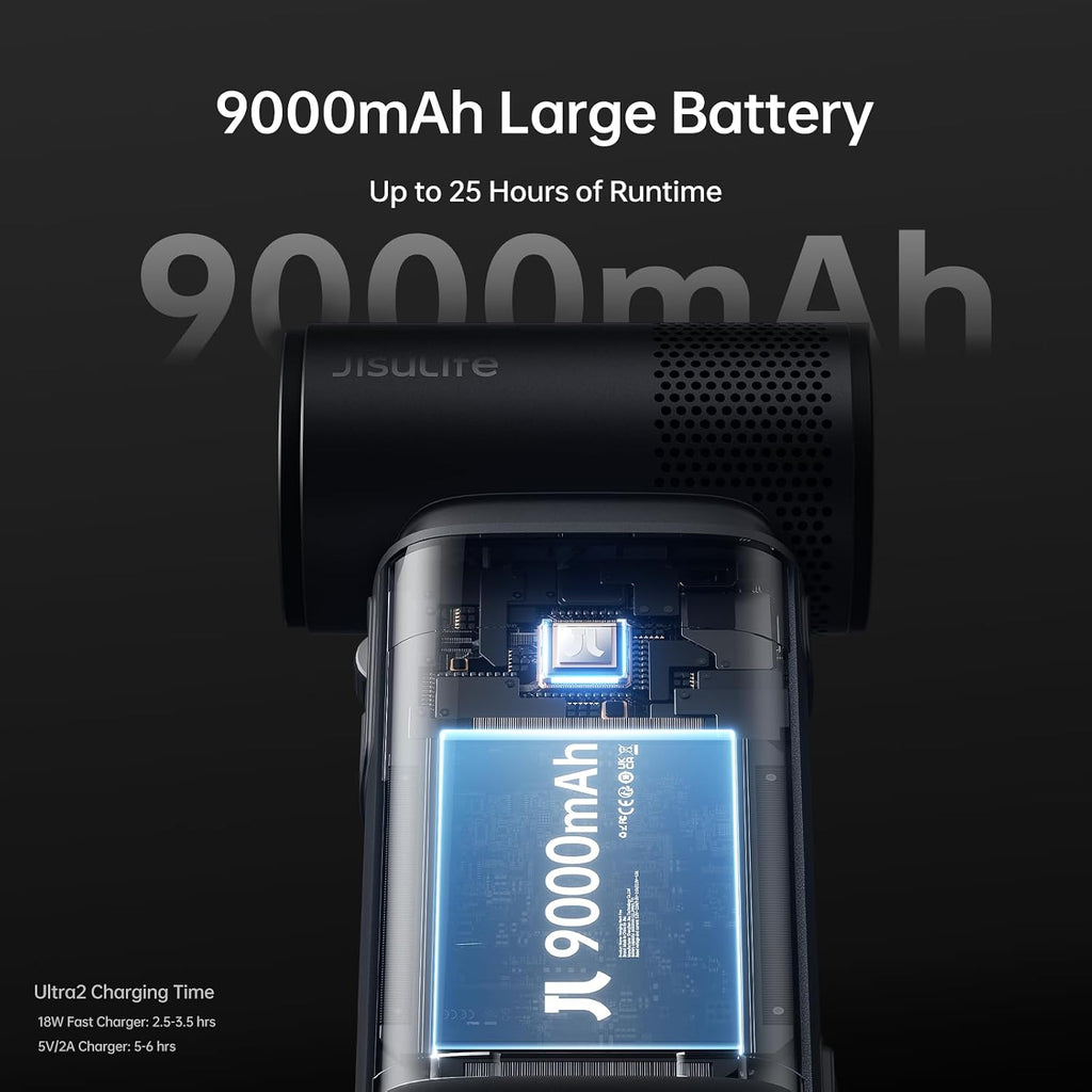 JISULIFE Portable Handheld Fan Ultra2 9000mAh Max 25 Hrs, 3 IN 1, 100 Speed
