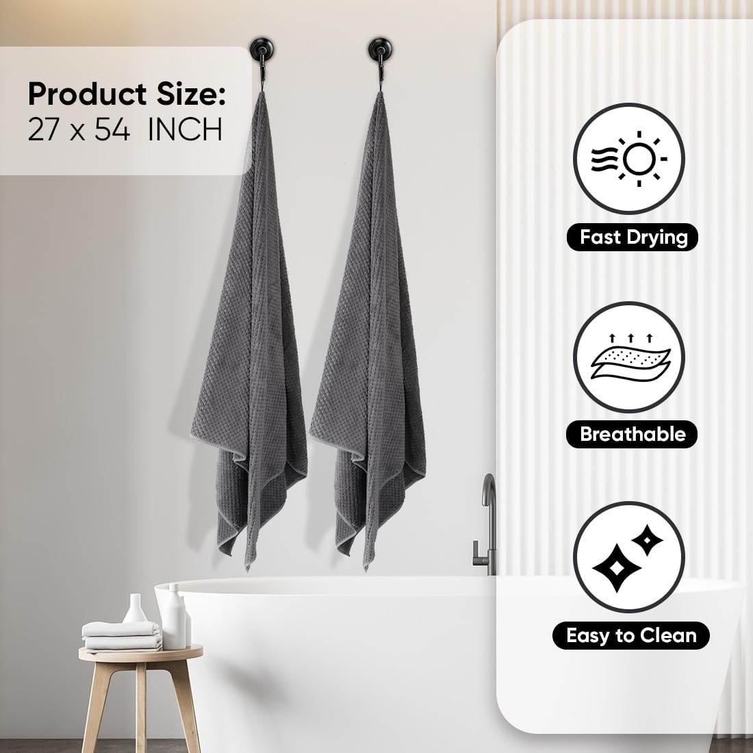HOMEXCEL Bath Towels 2PK, Microfiber Ultra Soft Bathroom Towel, 27x54 in