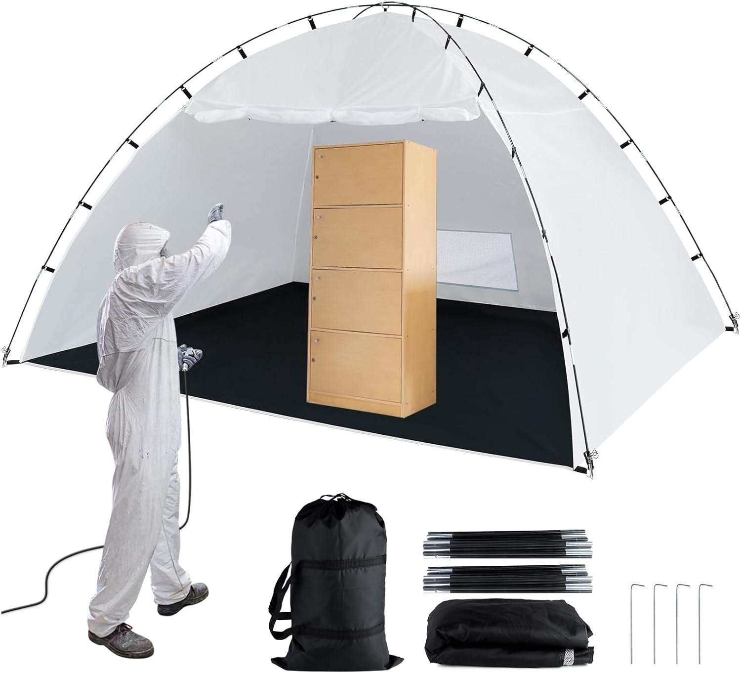 Siebwin 10x10x6.2ft Spray Paint Tent, Mesh Screen & Windproof Hooks, White