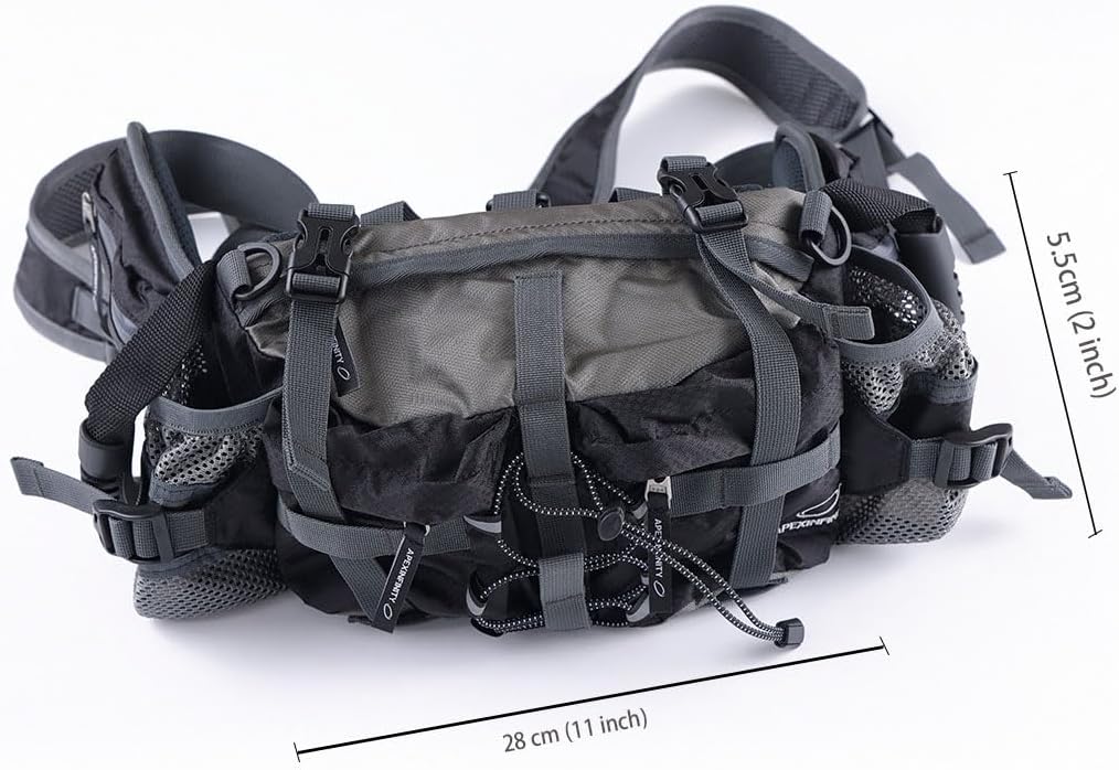 Motorcycle Waist Bag Tactical Waist Pack with Safety Handle, Military Hip Belt Bag, Outdoor Hiking Hip Bum Bag with Multi-Pockets Large Capacity for Traveling Casual Cycling Running Hiking, Black