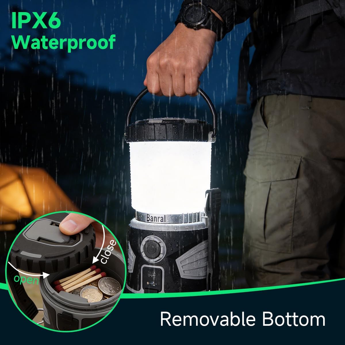 Camping Lantern Rechargeable, LED Flashlight Spotlight Lantern with 8 Light Modes, 6000 mAh, Up to 40H, Dimmable, 2000LM, IPX6, Storage Base, Camping Light for Power Outages Camping Hiking Emergency