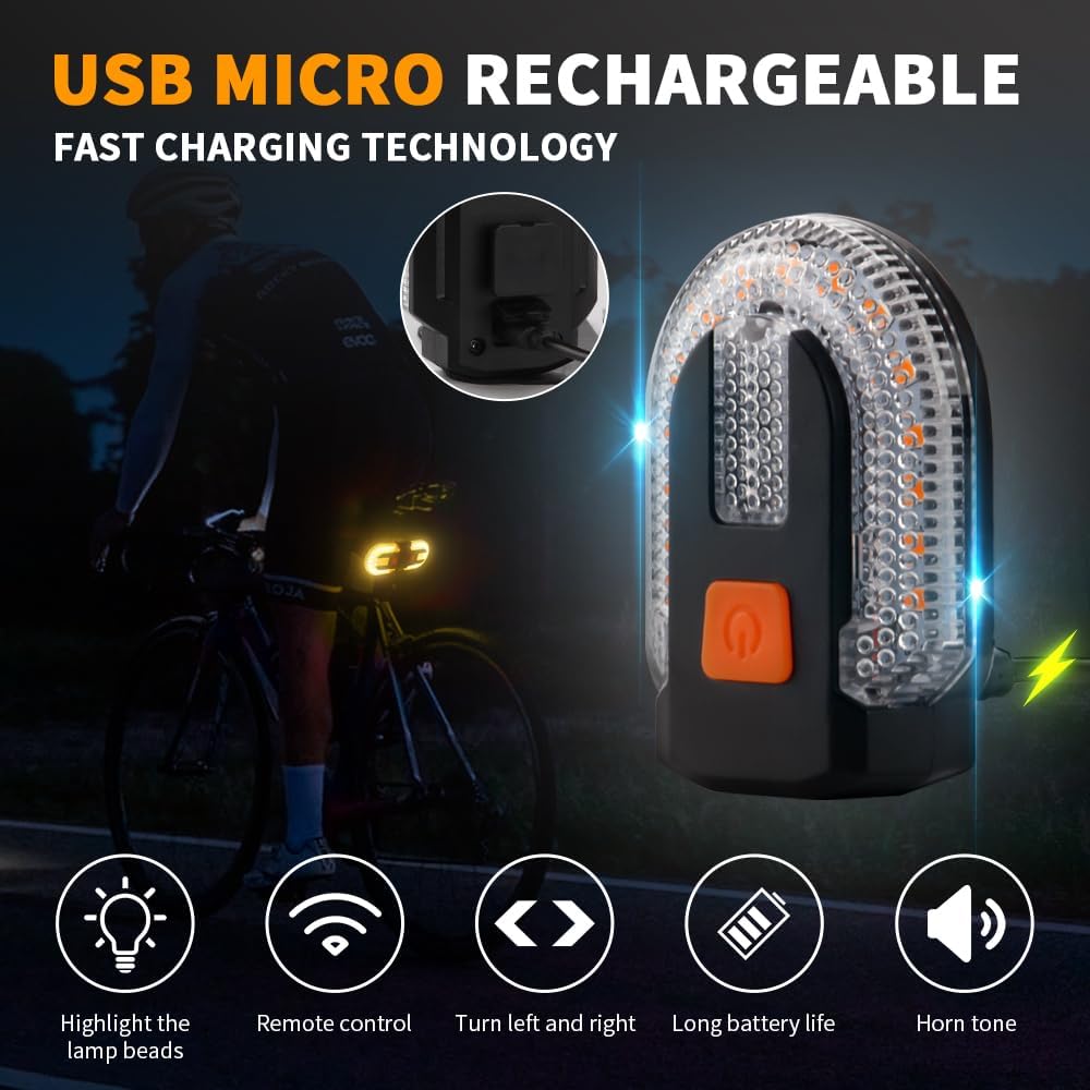 Bike Tail Light with Turn Signal, Split Bicycle Rear Lights, USB Rechargeable Turn Signal Bike Taillights for Cycling, Cyclist Safety Warning Bike Light 5 Mode (Only One Remote Control)