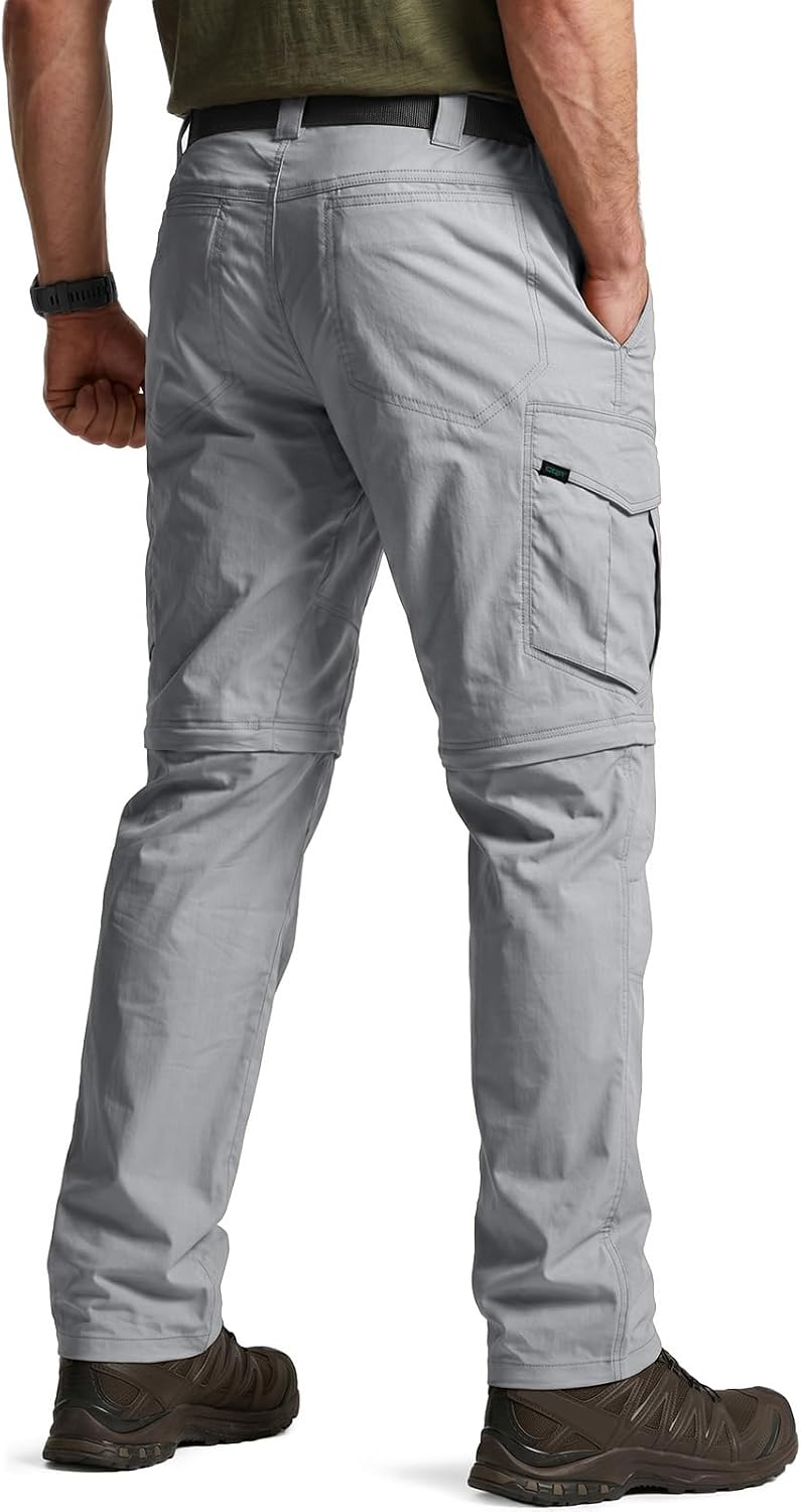 CQR Men's Convertible Cargo Tactical Pants, Water Resistant Outdoor Hiking Pants, Zip Off Lightweight Stretch Work Pants