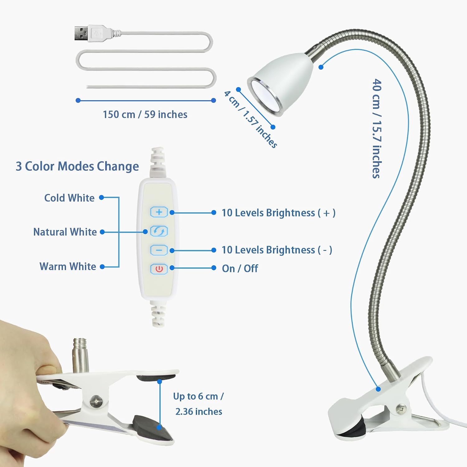 LALISU Desk lamp Eye-Caring Table Lamps, 360°Rotation LED Desk Clip Lamp