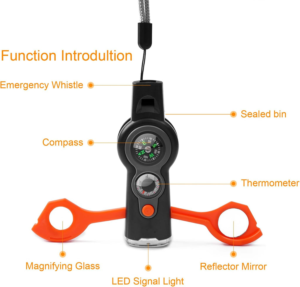 Emergency Survival Function Whistle, Outdoor Multifunctional Tool Safety Whistle with Lanyard, Ideal for Kayaking, Boating, Hiking, Camping, Climbing, Hunting,Rescue Signaling