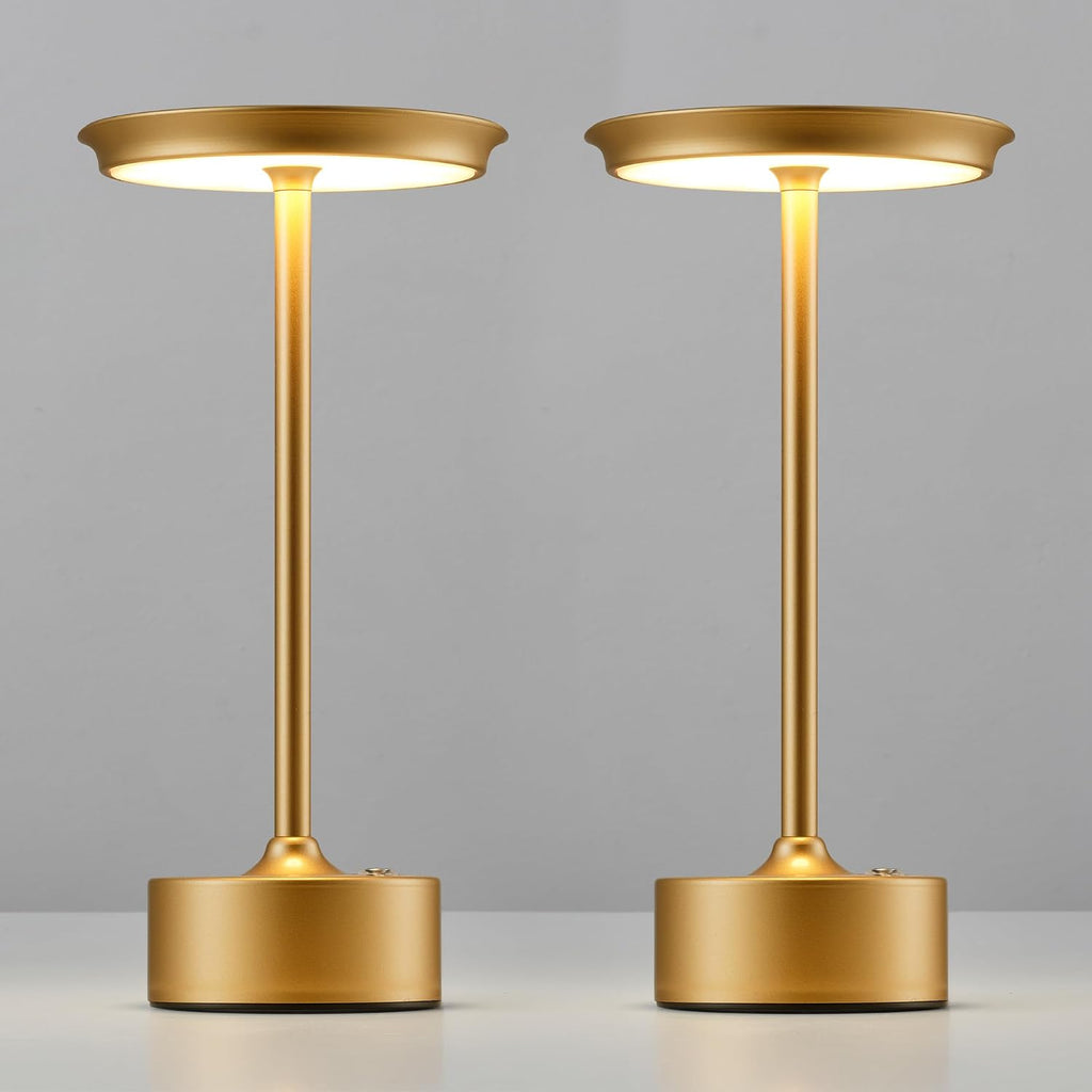 PUSU Rechargeable Table Lamps Set of 2, Gold Cordless Portable Desk Lamp