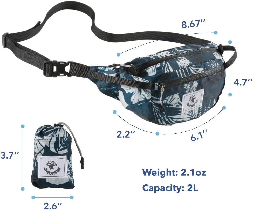 4Monster Hiking Waist Packs Portable,Water Resistant Fanny Bag with Adjustable Strap,Lightweight Crossbody Chest Bag Slim Bag