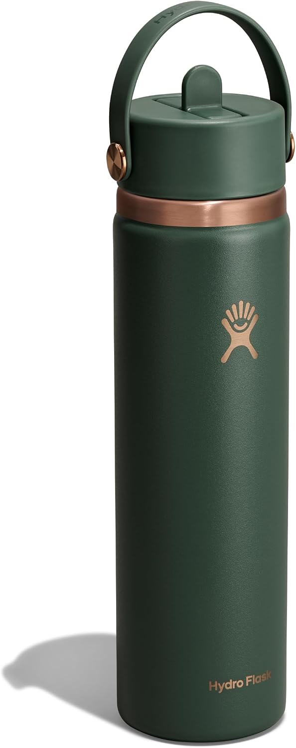 Hydro Flask Water Bottle - Insulated Stainless Steel - Wide Straw Lid, Non Spill, Leakproof in 24 Oz Forest Green Arc