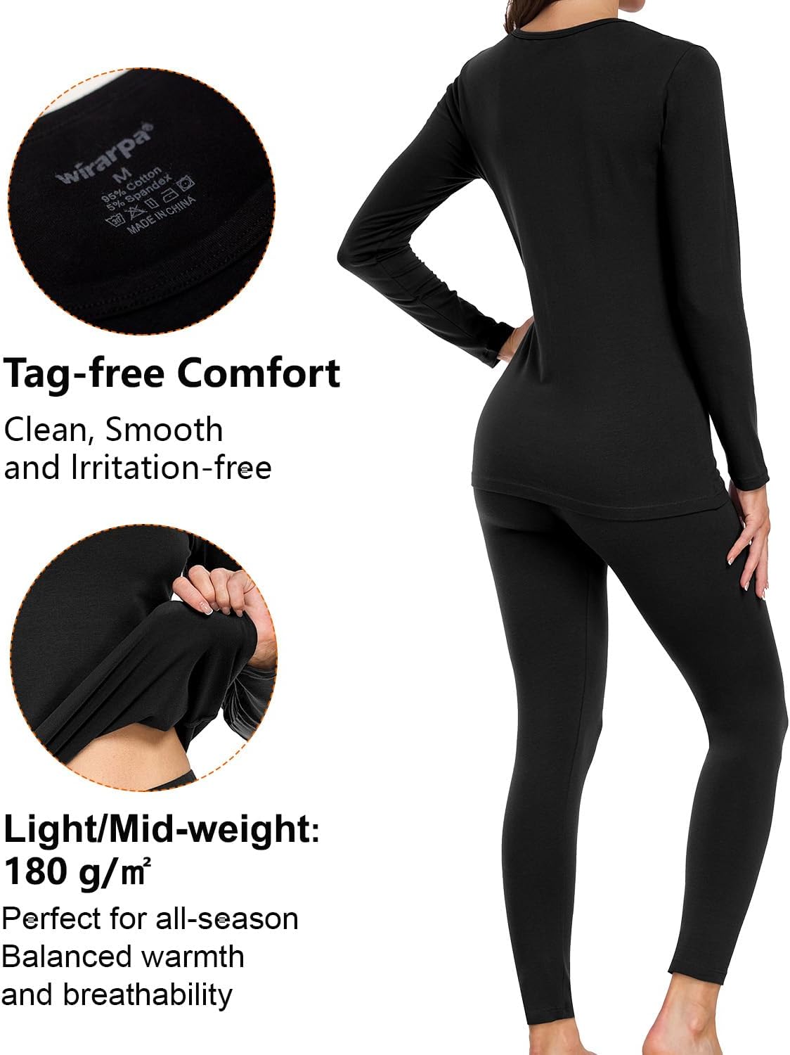wirarpa Women's Cotton Thermal Underwear Set Long Johns Base Layer Set