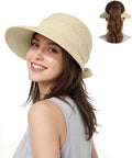 Century Star Sun Hat for Women Wide Brim Zip-Off Beach Hat Visor Ponytail UV Protection Summer Visors
