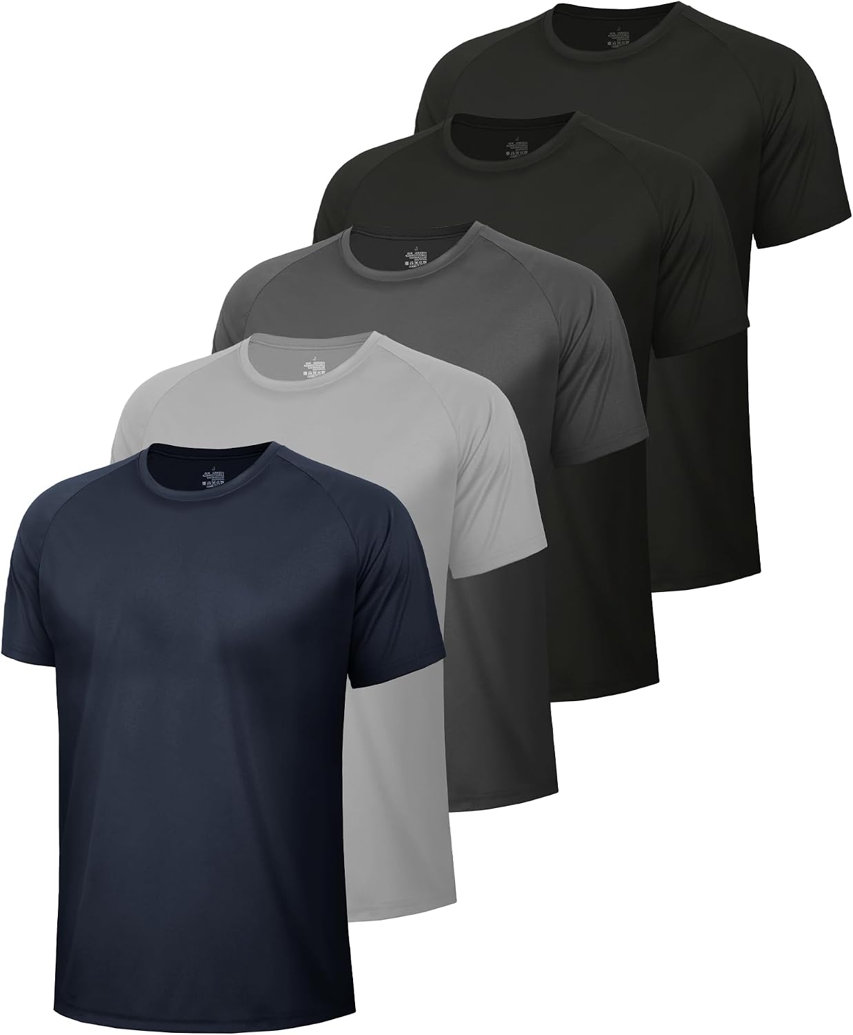 BOOJO 5 Pack Workout Shirts for Men-Quick Dry Black Gym Moisture Wicking Short Sleeve T-Shirts for Running Athletic Casual