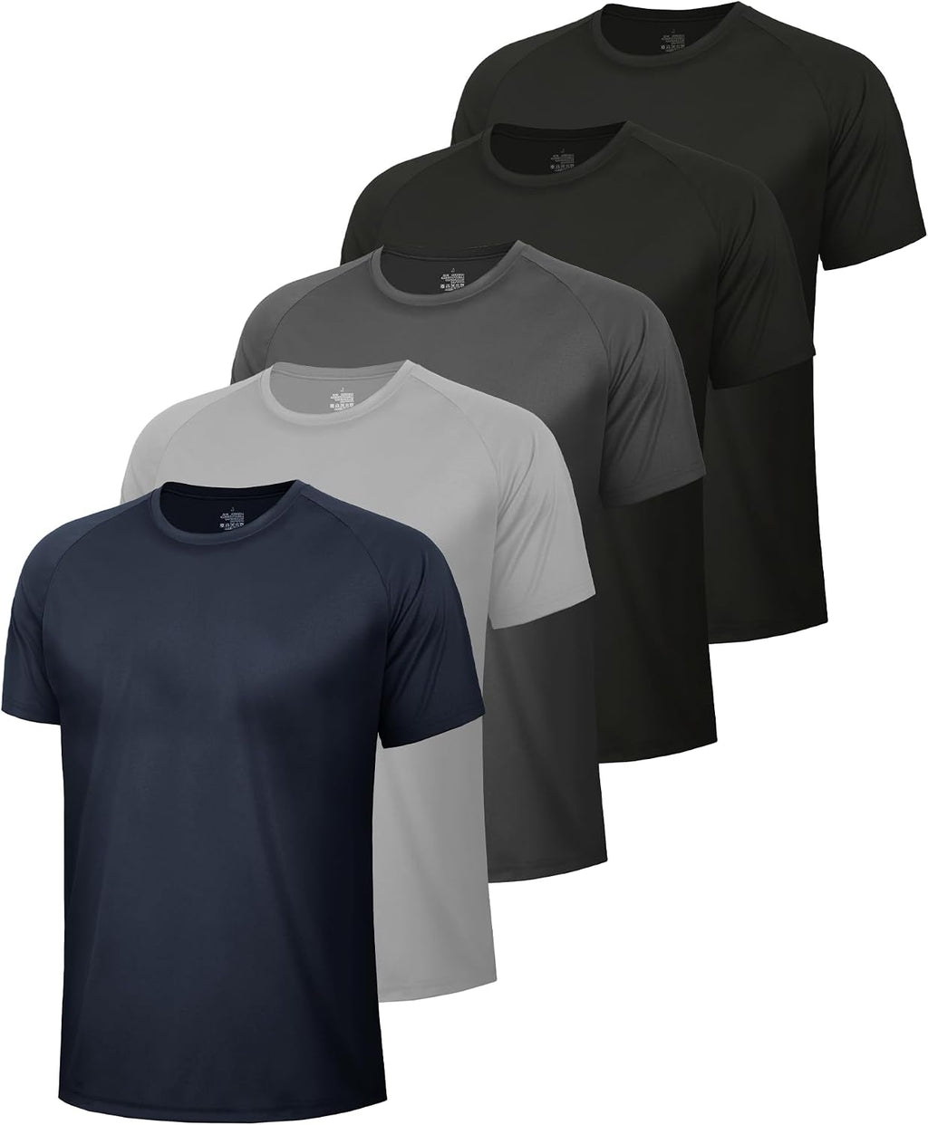 BOOJO 5 Pack Workout Shirts for Men-Quick Dry Black Gym Moisture Wicking Short Sleeve T-Shirts for Running Athletic Casual