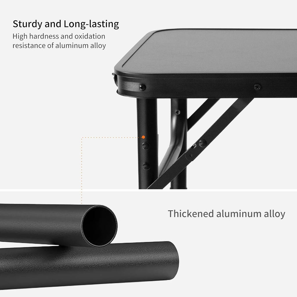 Folding Camping Table, Black Aluminum Frame,2-Position Adjustable Height,Lightweight Carry Handle, Portable for Travel, Camping Outdoor Use, 2 Ft x 1.5 Ft(Small), Black